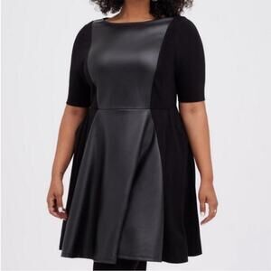 Torrid Black Faux Leather Dress Skater Dress Luxe Ponte Coated Black 2X NWT